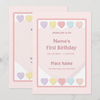 Pink Baby Girl Erster Geburtstag Herzlich willkomm Einladung