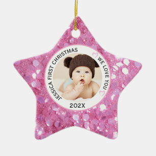 Pink Baby Girl First Christmas Name Foto Keramik Ornament