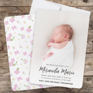 Pink Baby Girl Floral Foto Geburtserklärung