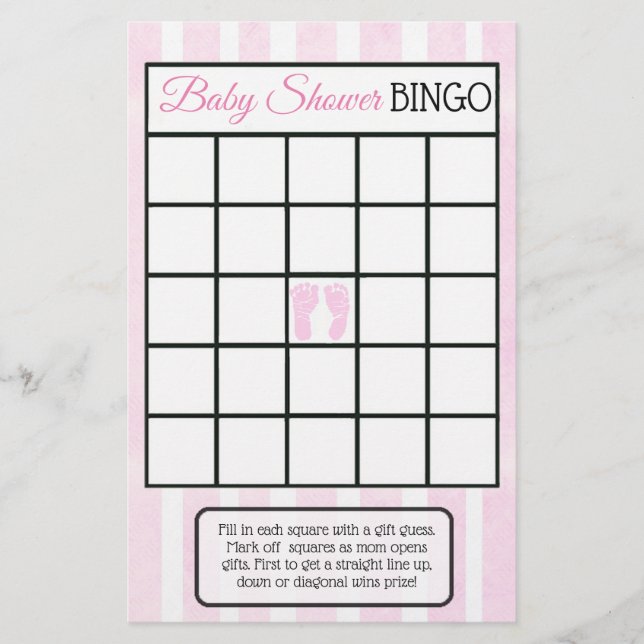Pink Baby Girl Footprints Themed Baby Duschspiele Flyer (Vorne)