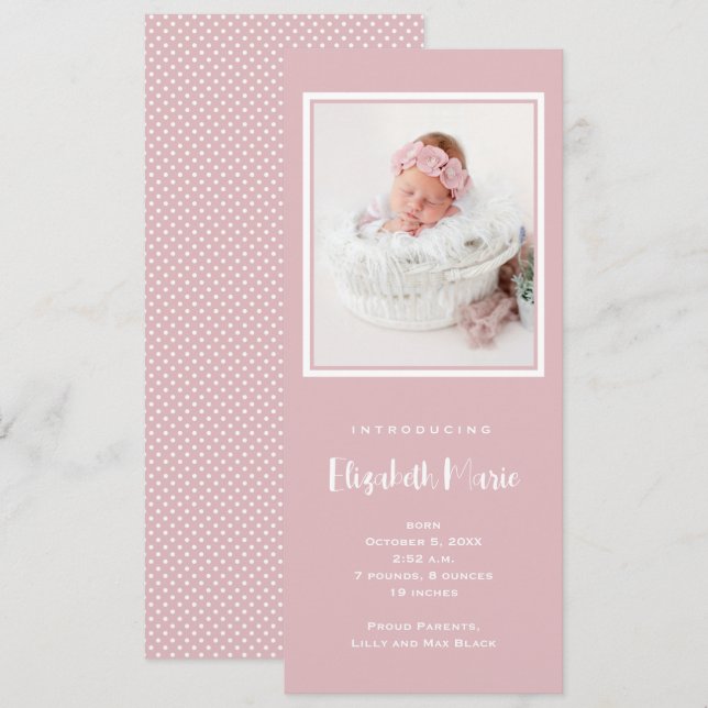 Pink Baby Girl Foto Birth Ankündigung (Vorne/Hinten)