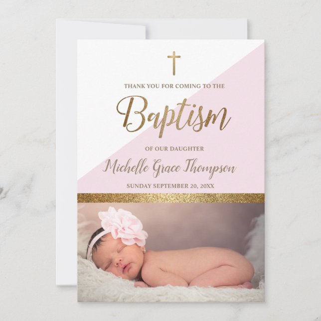 Pink Baby Girl Foto Christening Danke (Vorderseite)