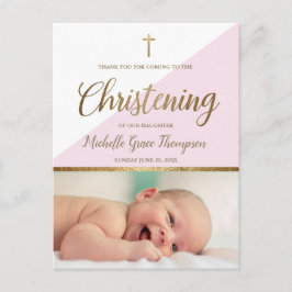 Pink Baby Girl Foto Christening Danke Postkarte