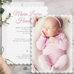 Pink Baby Girl Foto Geburtskarte Ankündigung