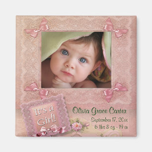 Pink Baby Girl Foto Rahmen Birth Magnete Magnet