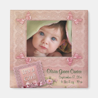Pink Baby Girl Foto Rahmen Birth Magnete Magnet