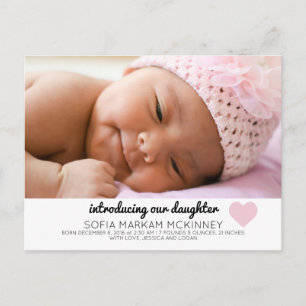 Pink Baby Girl Geburtshilfe Ankündigung Foto Postk
