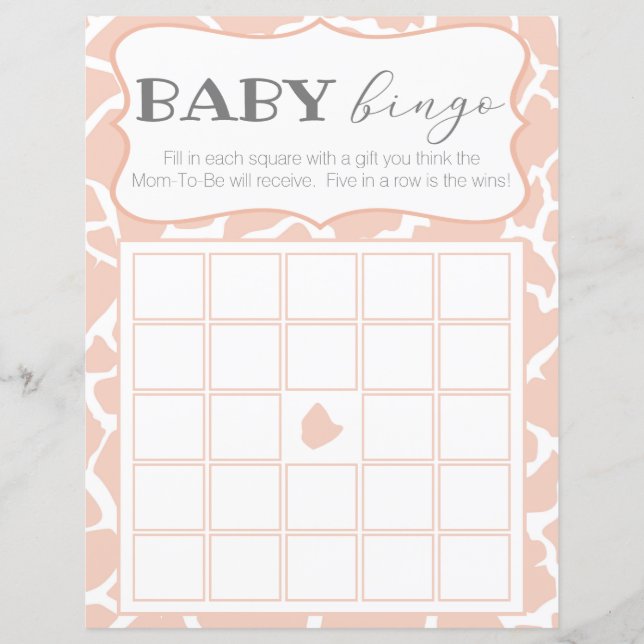 Pink Baby Girl Giraffe Baby Bingo (Vorderseite)