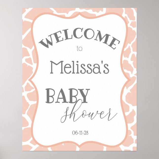 Pink Baby Girl Giraffe Babydusche Poster (Vorne)