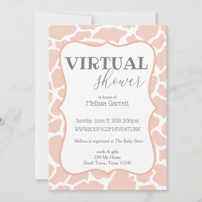 Pink Baby Girl Giraffe Virtuelle Einladung (Vorderseite)