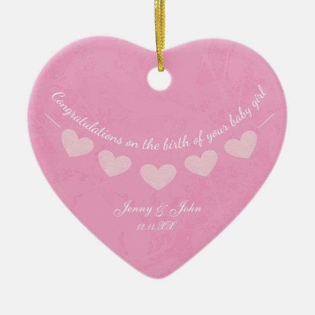 Pink Baby Girl Gratulationen bunte Herz Keramik Ornament (Vorne)
