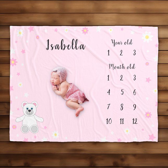 Pink Baby Girl Milestone Fleecedecke (Von Creator hochgeladen)