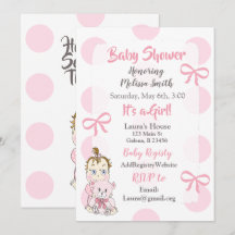 Pink Baby Girl mit Teddy Bear Dusche Einladung