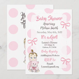 Pink Baby Girl mit Teddy Bear Dusche Einladung