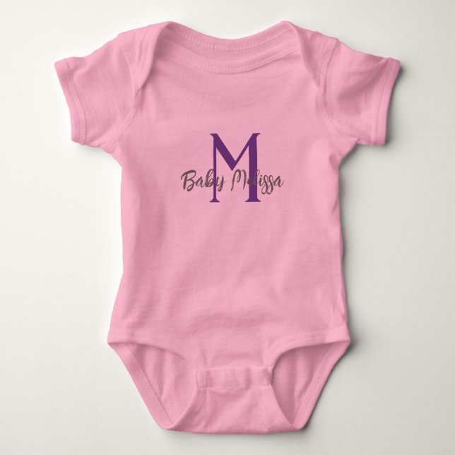 Pink Baby Girl Monogram Name personalisiert minima Baby Strampler (Vorderseite)