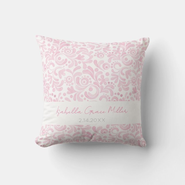 Pink Baby Girl NAME GEBURT DATUM Kinderzimmer Deko Kissen (Vorderseite)