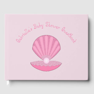 Pink Baby Girl Oyster Muschel und Pearl Baby Dusch Gästebuch