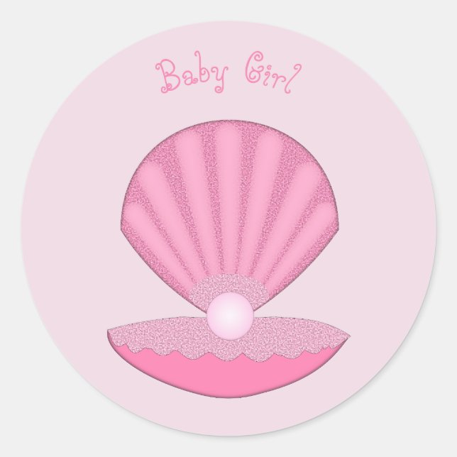 Pink Baby Girl Oyster Muschel und Pearl Custom Runder Aufkleber (Vorderseite)