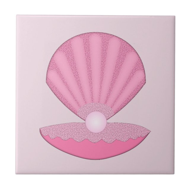 Pink Baby Girl Oyster Muschel und Perle Fliese (Vorderseite)