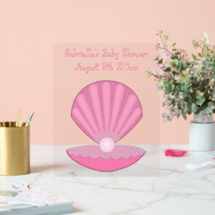 Pink Baby Girl Oyster Muschel und Perlendusche Acrylschild