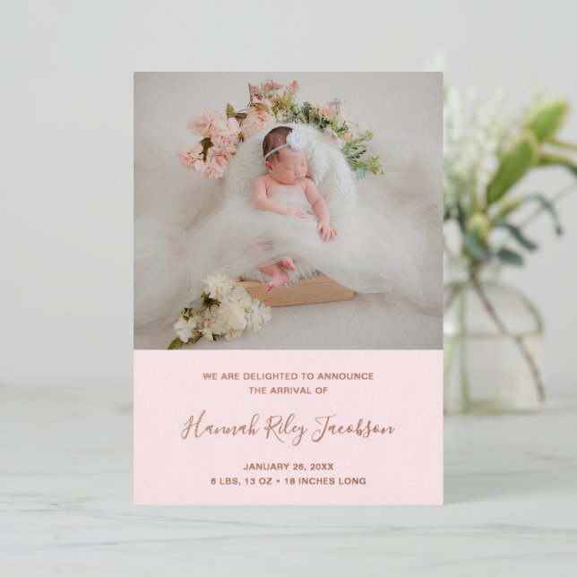 Pink Baby Girl Photo Faire-part de naissance moder (Debout devant)