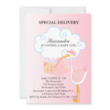 Pink Baby Girl Stork Babydusche Einladung