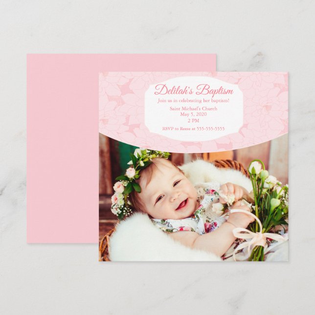 Pink Baby Girl Taufe Einladung (Vorne/Hinten)