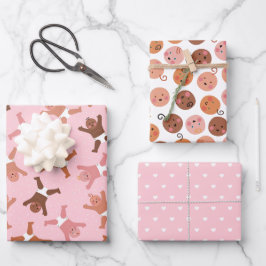 Pink Baby Girl Wrapping Paper Flachblatt Set 3 Geschenkpapier Set
