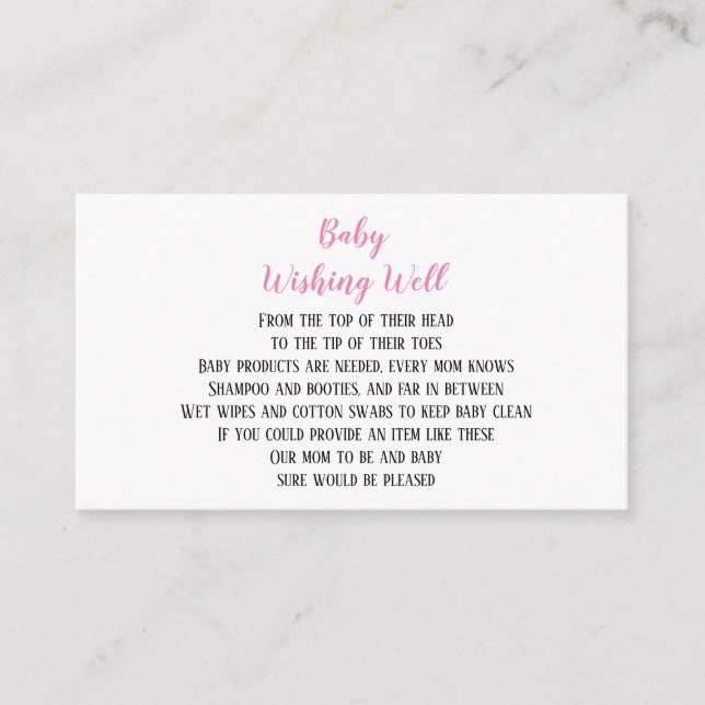 Pink Baby Girl Wünschen Baby Dusche Mini-Karten Begleitkarte (Vorderseite)