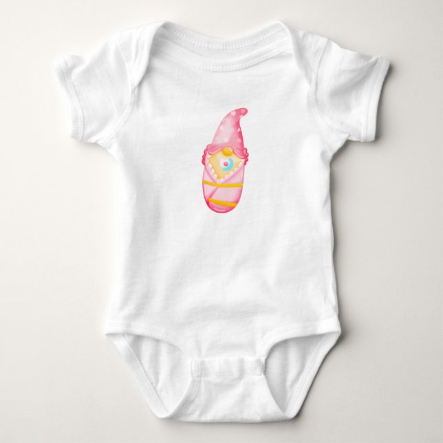 Pink baby Gnome Girl Watercolor Baby Strampler (Vorderseite)