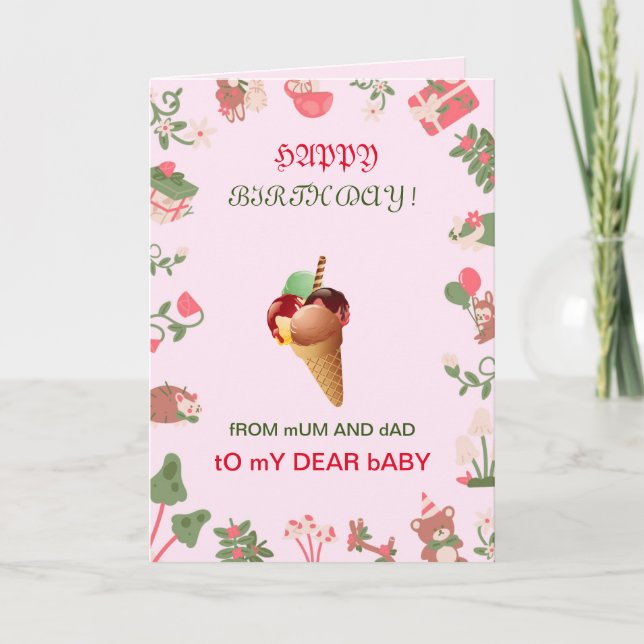 PINK Baby Grußkarte Karte (Vorderseite)
