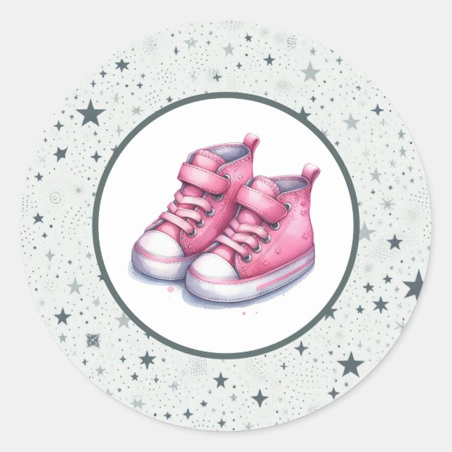 Pink Baby High Tops Babydusche Runder Aufkleber (Vorderseite)