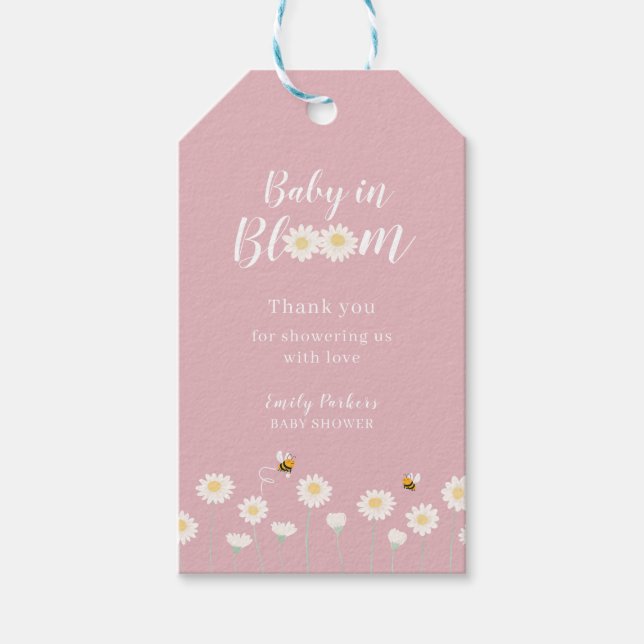Pink Baby in Bloom Daisy Baby Dusche Vielen Dank Geschenkanhänger (Vorderseite)