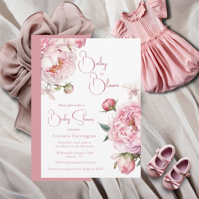 Pink Baby in Bloom Floral Moderne Babydusche Einladung (Von Creator hochgeladen)