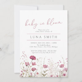 Pink Baby in Bloom Floral Wildblume Babydusche Einladung