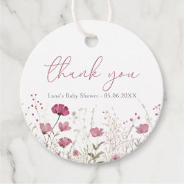 Pink Baby in Bloom Floral Wildblume Babydusche Geschenkanhänger