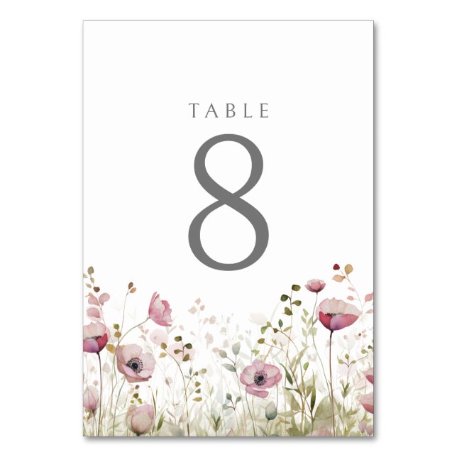 Pink Baby in Bloom Floral Wildblume Babydusche Tischnummer (Vorderseite)