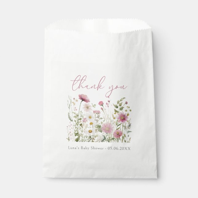 Pink Baby In Bloom Floral Wildflower Baby Shower Geschenktütchen (Vorderseite)