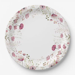 Pink Baby In Bloom Floral Wildflower Baby Shower Pappteller