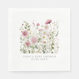 Pink  Baby In Bloom Floral Wildflower Baby Shower Serviette