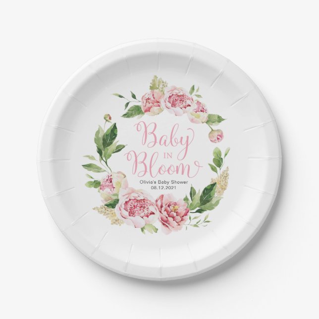 Pink Baby in Bloom Girl Babydusche Teller (Vorderseite)