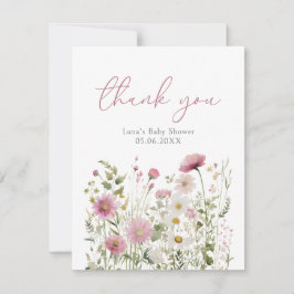 Pink Baby In Bloom Wildflower Baby Shower Flat Dankeskarte