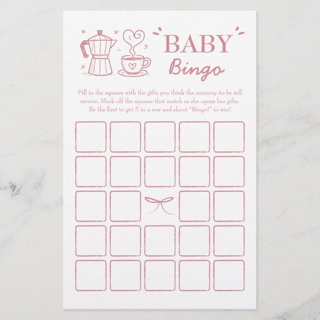 Pink Baby Is Brewing Coffee Baby Bingo Game (Vorderseite)