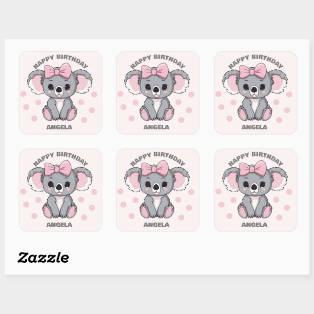 Pink Baby Koala Bear Quadratischer Aufkleber (Blatt)