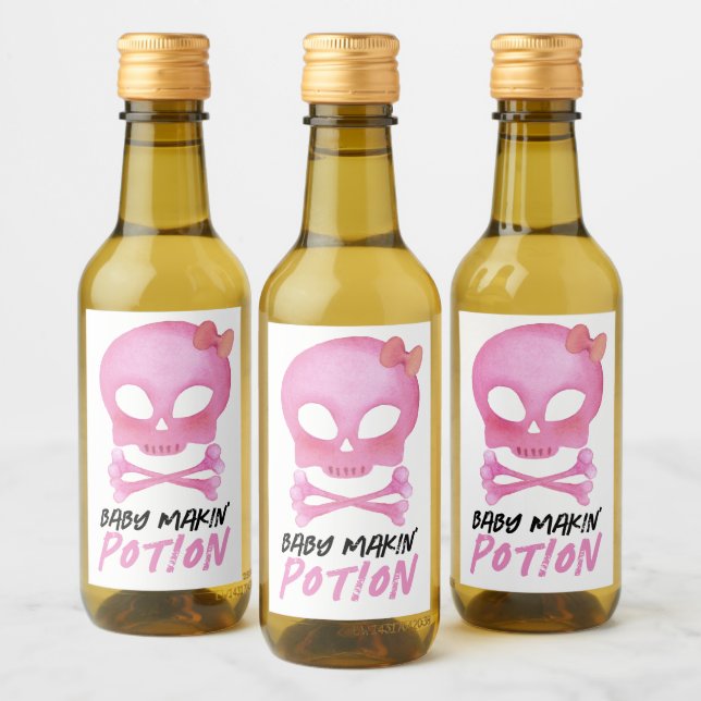 Pink Baby Makin' Halloween Babydusche Weinetikett (Flaschen)