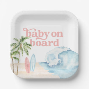 Pink Baby on board Beach Surf Baby Dusche Pappteller