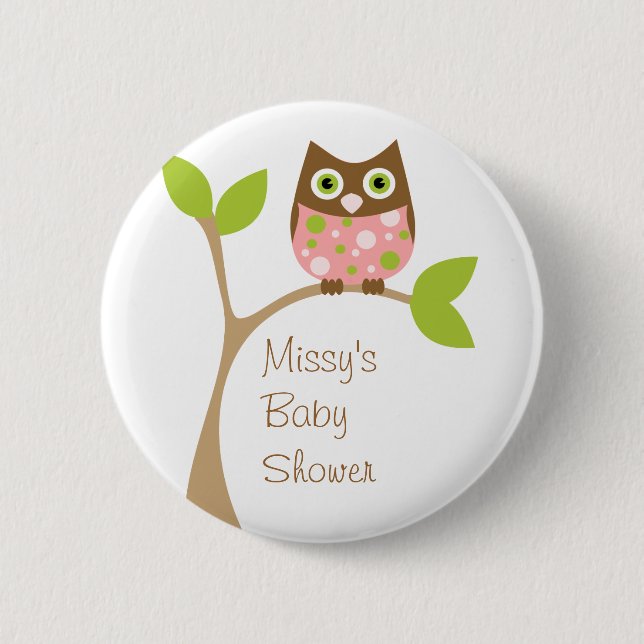 Pink Baby Owl Button (Vorderseite)