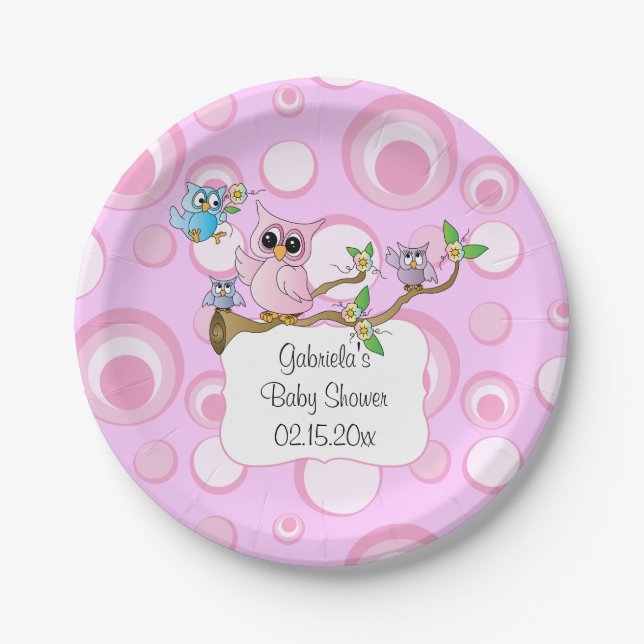 Pink Baby Owl | Thema Dusche | DIY Text Pappteller (Vorderseite)