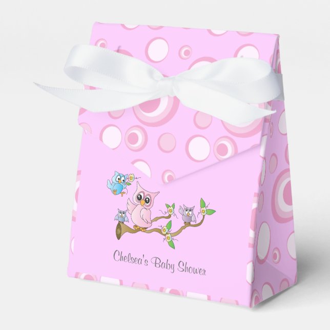 Pink Baby Owl | Thema Dusche Geschenkschachtel (Vorderseite)