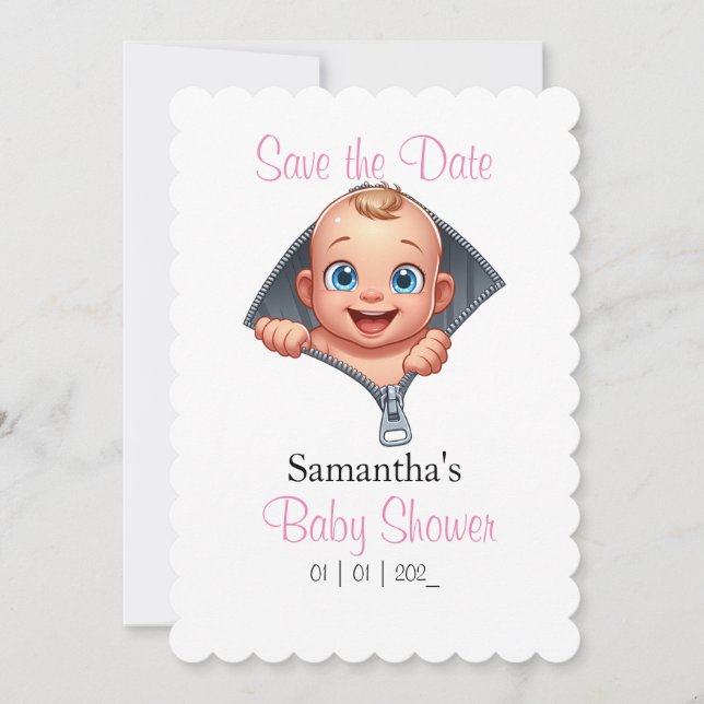 Pink Baby Peeking out Baby Shower Thema (Vorderseite)